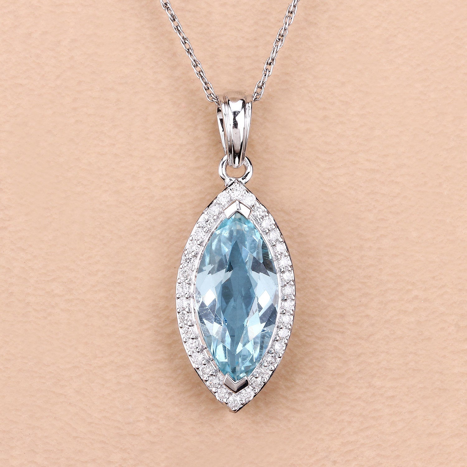 2.55 Carat Genuine Aquamarine and White Diamond 14K White Gold Pendant by Bids.com