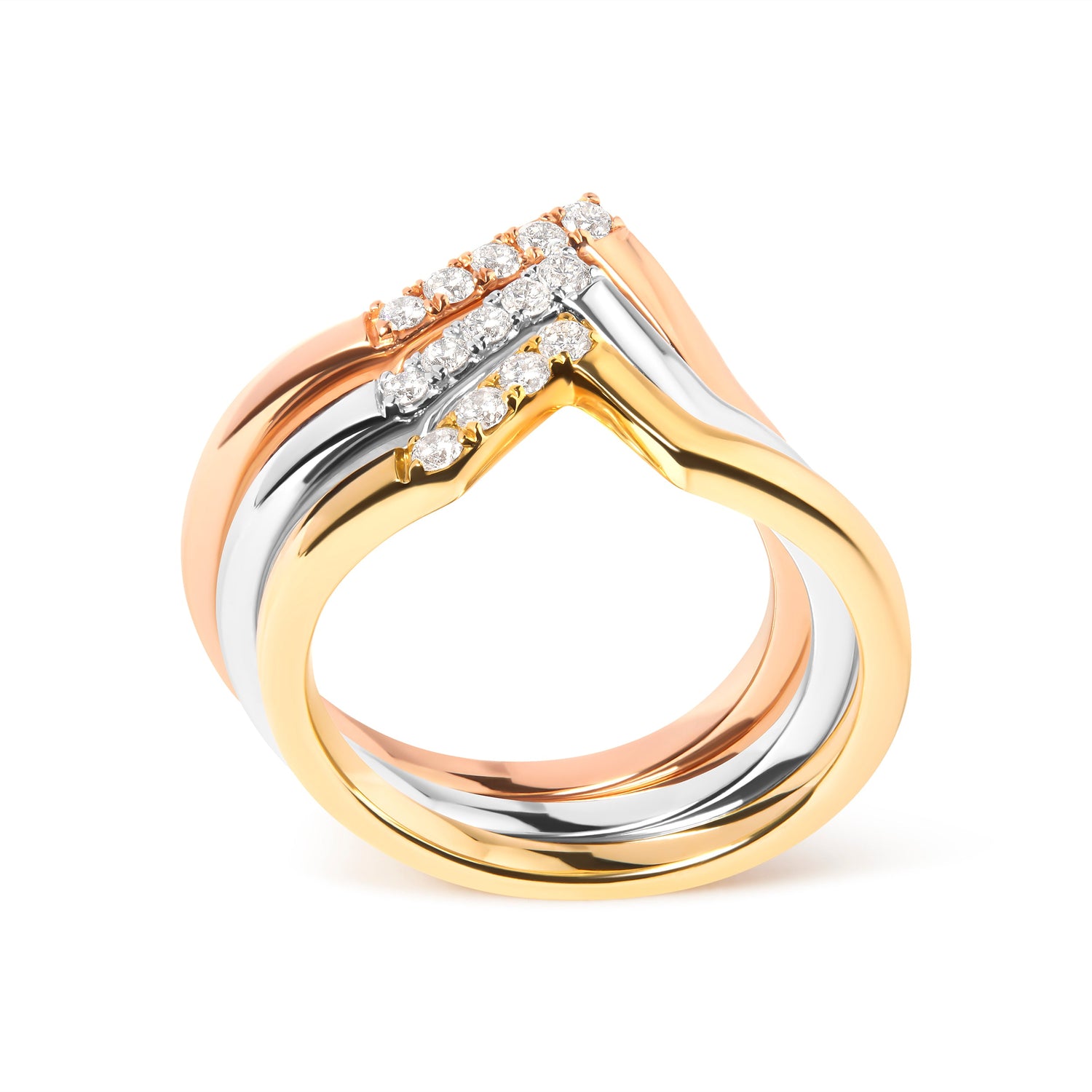 14K Gold 1/4 Cttw Diamond Geometrical Chevron V Stackable Band Ring Set (G-H Color, SI1-SI2 Clarity) - Size 7 by Bids.com