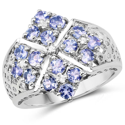 1.65 Carat Genuine Tanzanite and White Topaz .925 Sterling Silver Ring by Bids.com