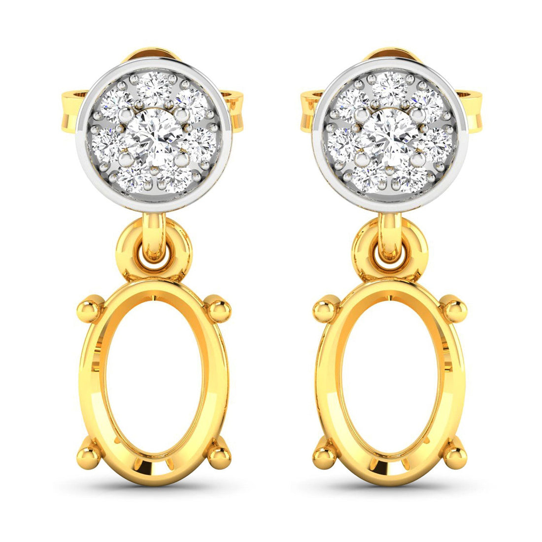 0.11 Carat Genuine White Diamond 14K Yellow Gold Semi Mount Earrings - holds 7x5mm Oval Gemstones by Bids.com