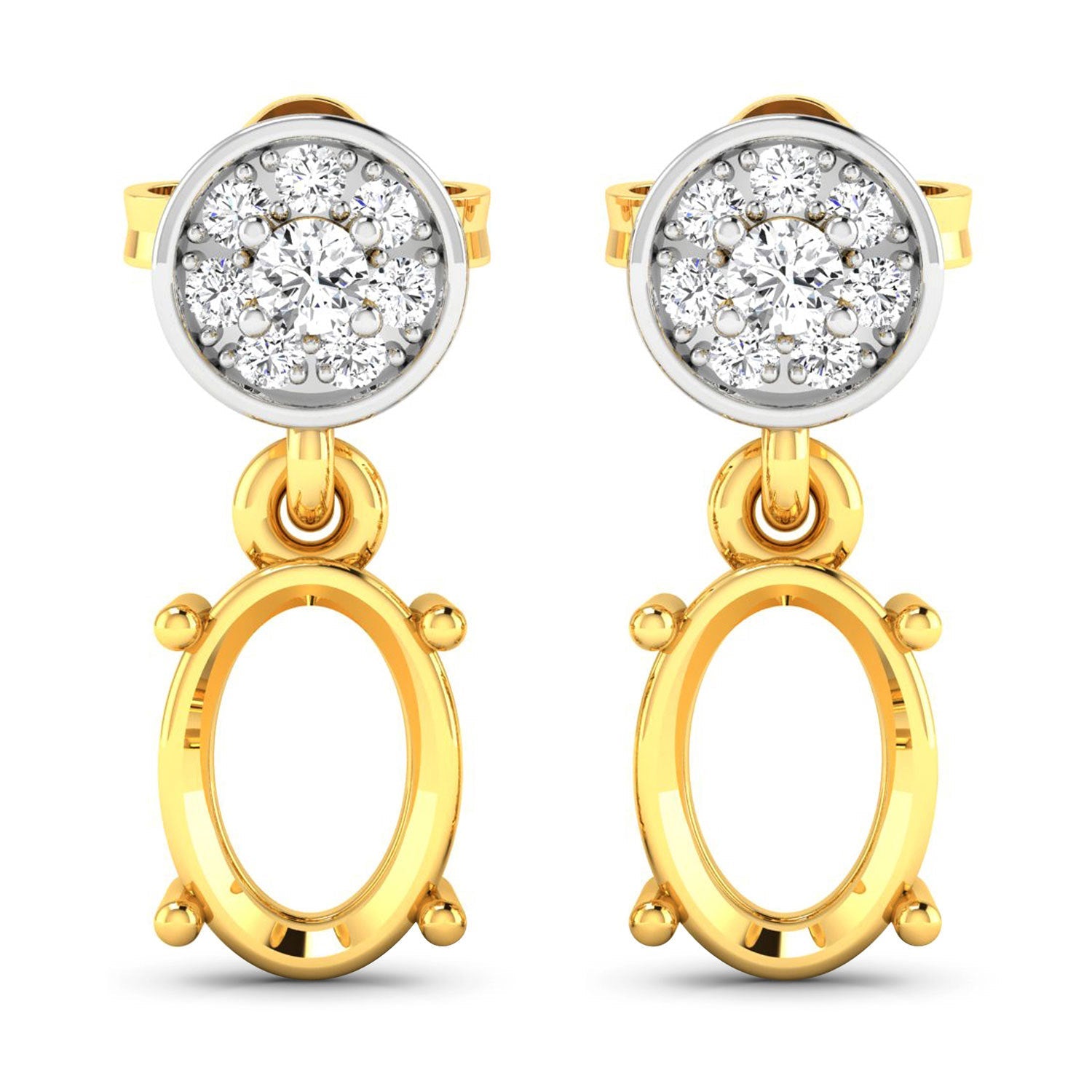 0.11 Carat Genuine White Diamond 14K Yellow Gold Semi Mount Earrings - holds 7x5mm Oval Gemstones by Bids.com