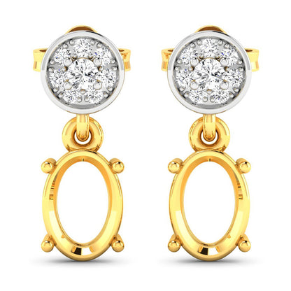 0.11 Carat Genuine White Diamond 14K Yellow Gold Semi Mount Earrings - holds 7x5mm Oval Gemstones by Bids.com