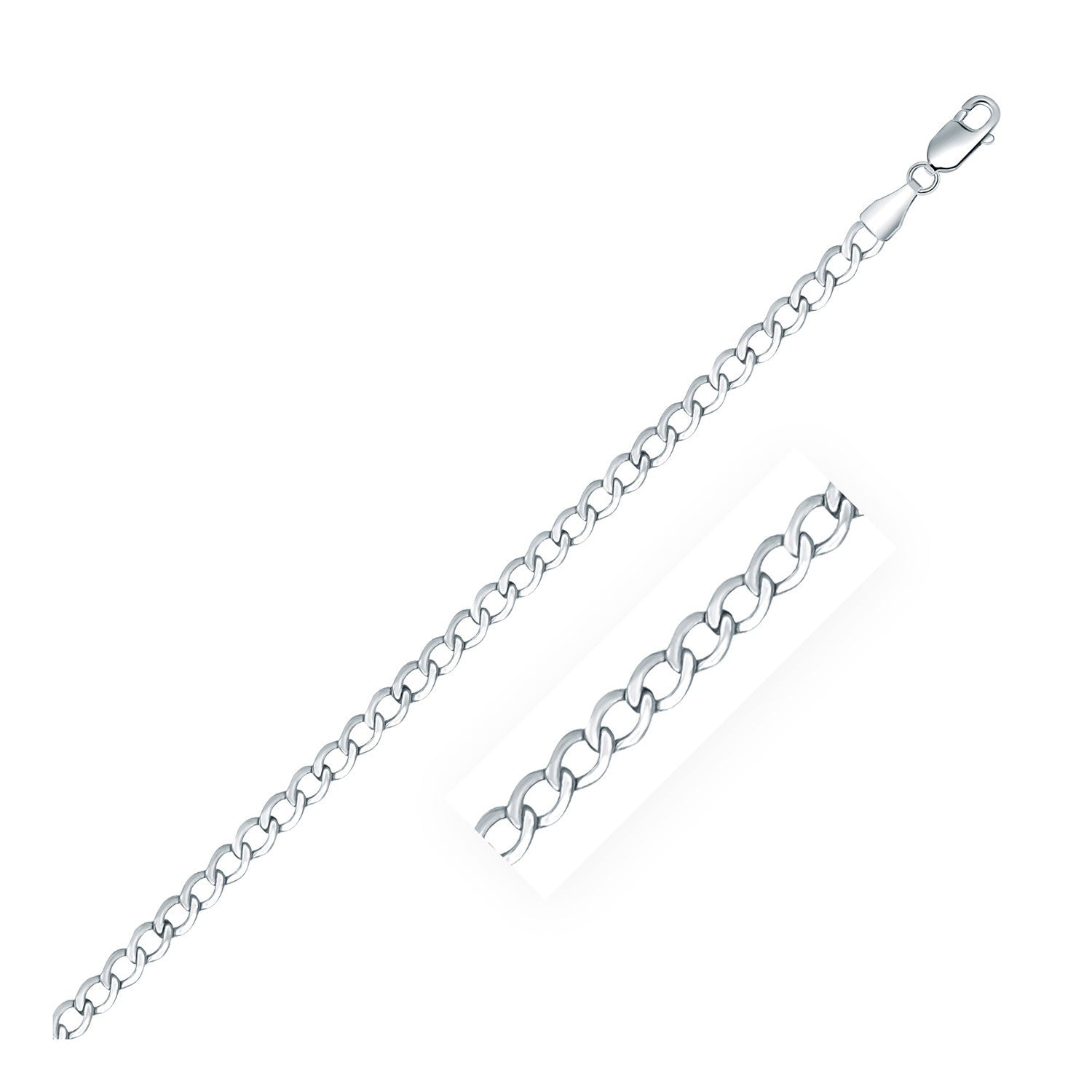 Rhodium Plated 3.7mm Sterling Silver Curb Style Chain by Bids.com