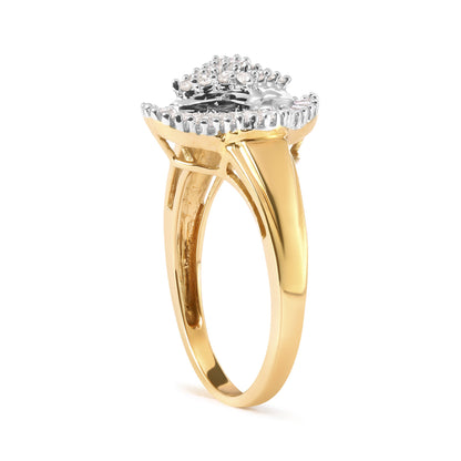 10K Yellow Gold 1/2 Cttw Round And Baguette-cut Diamond Rhombus Head and Halo Ring (I-J Color, I1-I2 Clarity) - Ring Size 7 by Bids.com