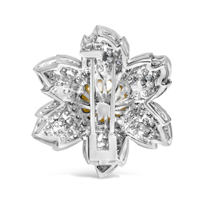 18K White Gold 2 3/4 Cttw Diamond and 12.5 MM Cultured Freshwater Pearl Floral Brooch Pin (G-H Color, VS1-VS2 Clarity) by Bids.com