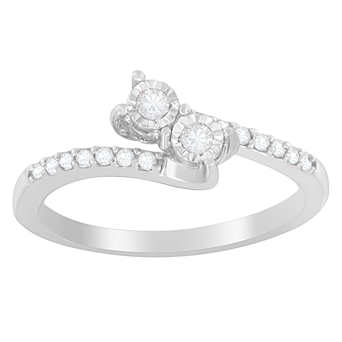 10K White Gold 1/4 Cttw Two-Stone Diamond Bypass Engagement Ring  DestGlow