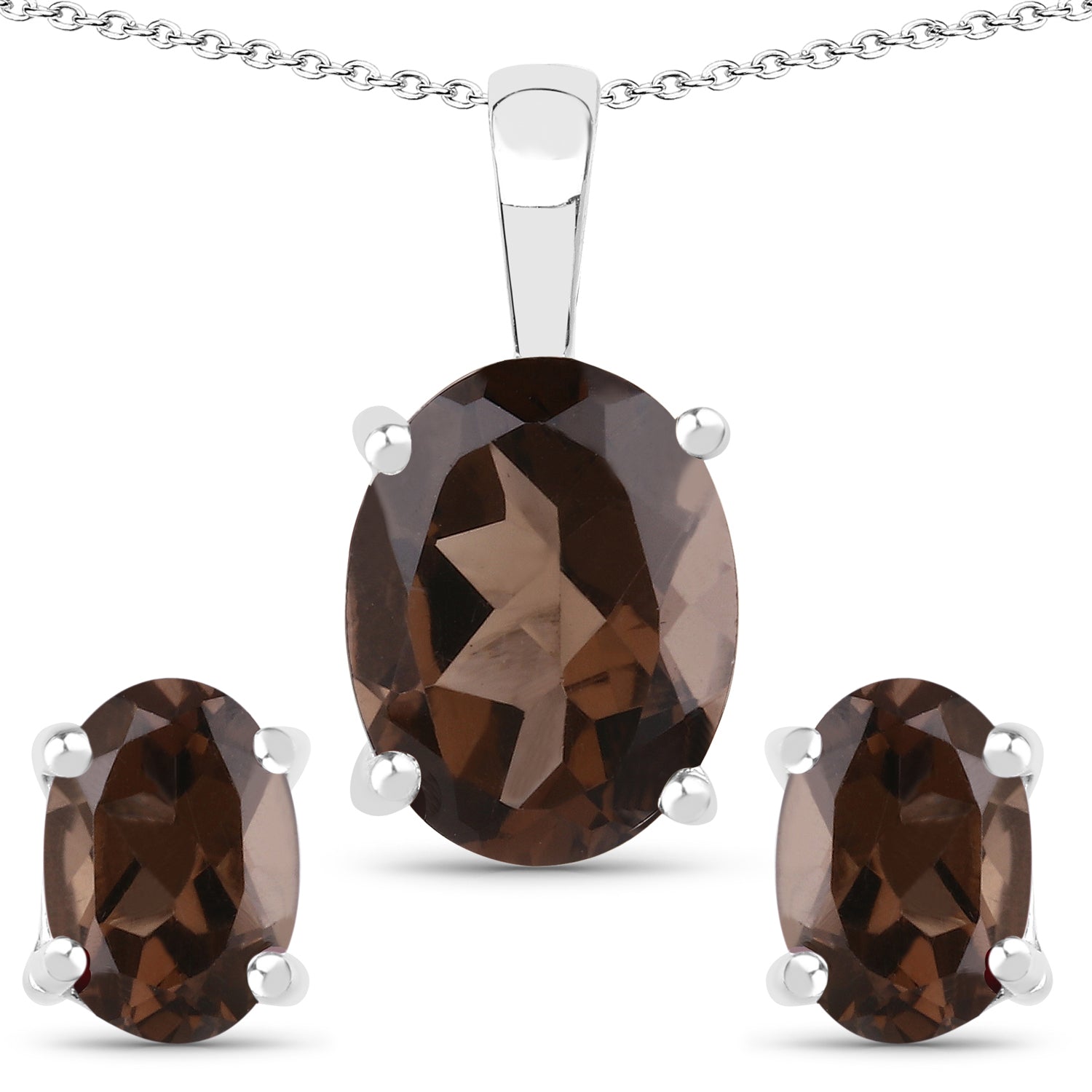 3.14 Carat Genuine Smoky Quartz .925 Sterling Silver Jewelry Set  DestGlow