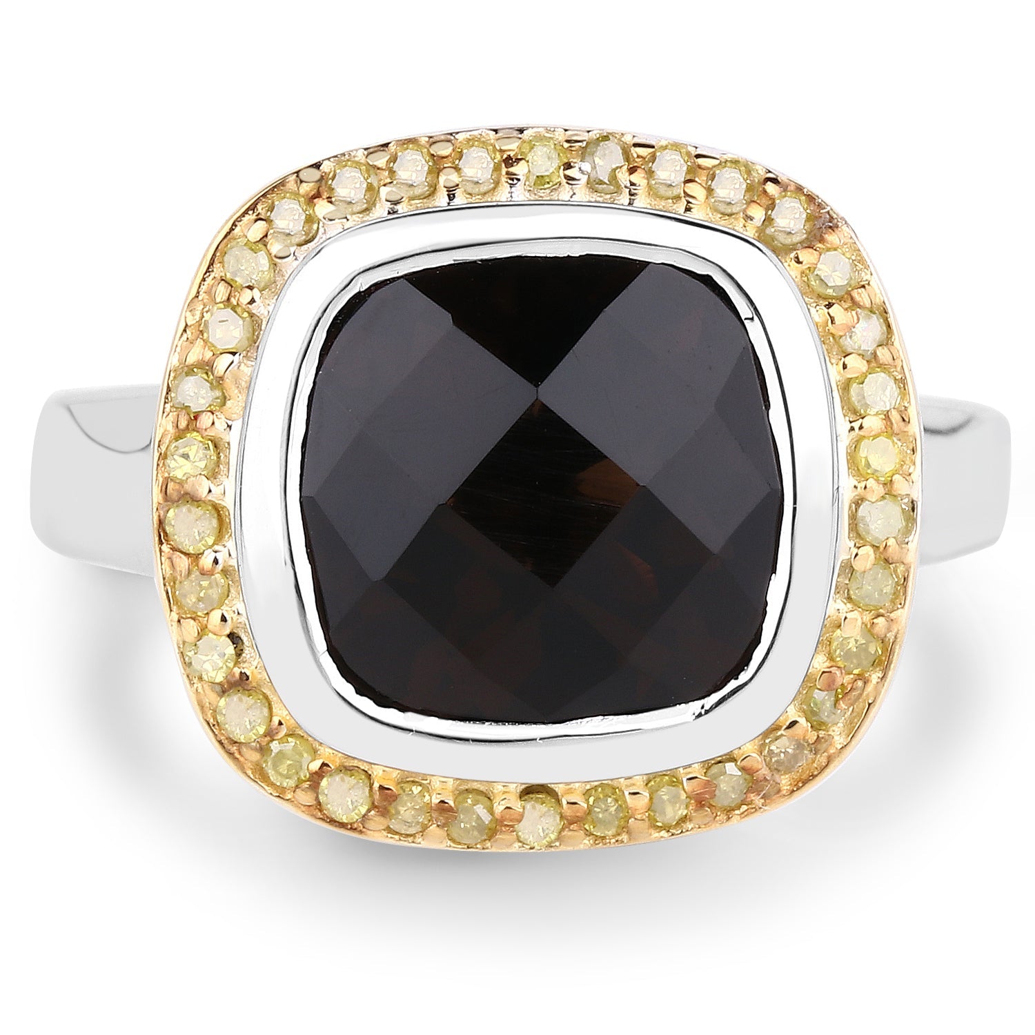 3.67 Carat Genuine Smoky Quartz and Yellow Diamond .925 Sterling Silver Ring by Bids.com