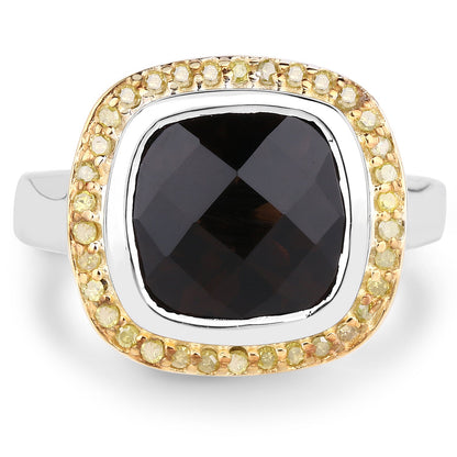 3.67 Carat Genuine Smoky Quartz and Yellow Diamond .925 Sterling Silver Ring by Bids.com