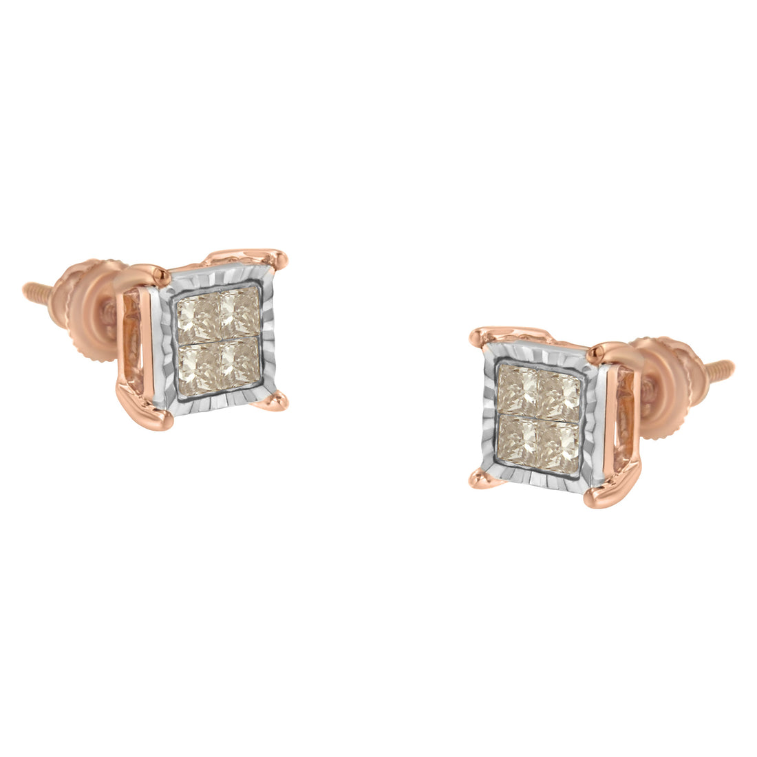 10K Two-Toned Princess-Cut Composite Diamond Stud Earrings (1/2 cttw, J-K Color, I1-I2 Clarity) by Bids.com