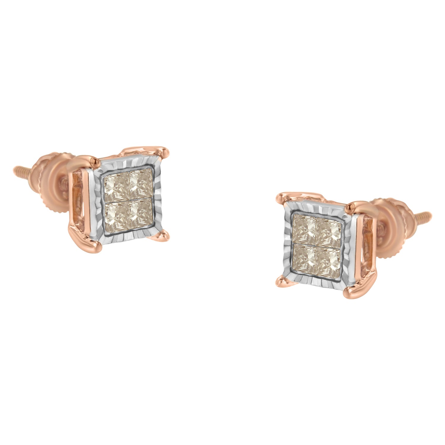 10K Two-Toned Princess-Cut Composite Diamond Stud Earrings (1/2 cttw, J-K Color, I1-I2 Clarity) by Bids.com