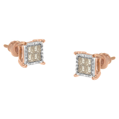 10K Two-Toned Princess-Cut Composite Diamond Stud Earrings (1/2 cttw, J-K Color, I1-I2 Clarity) by Bids.com