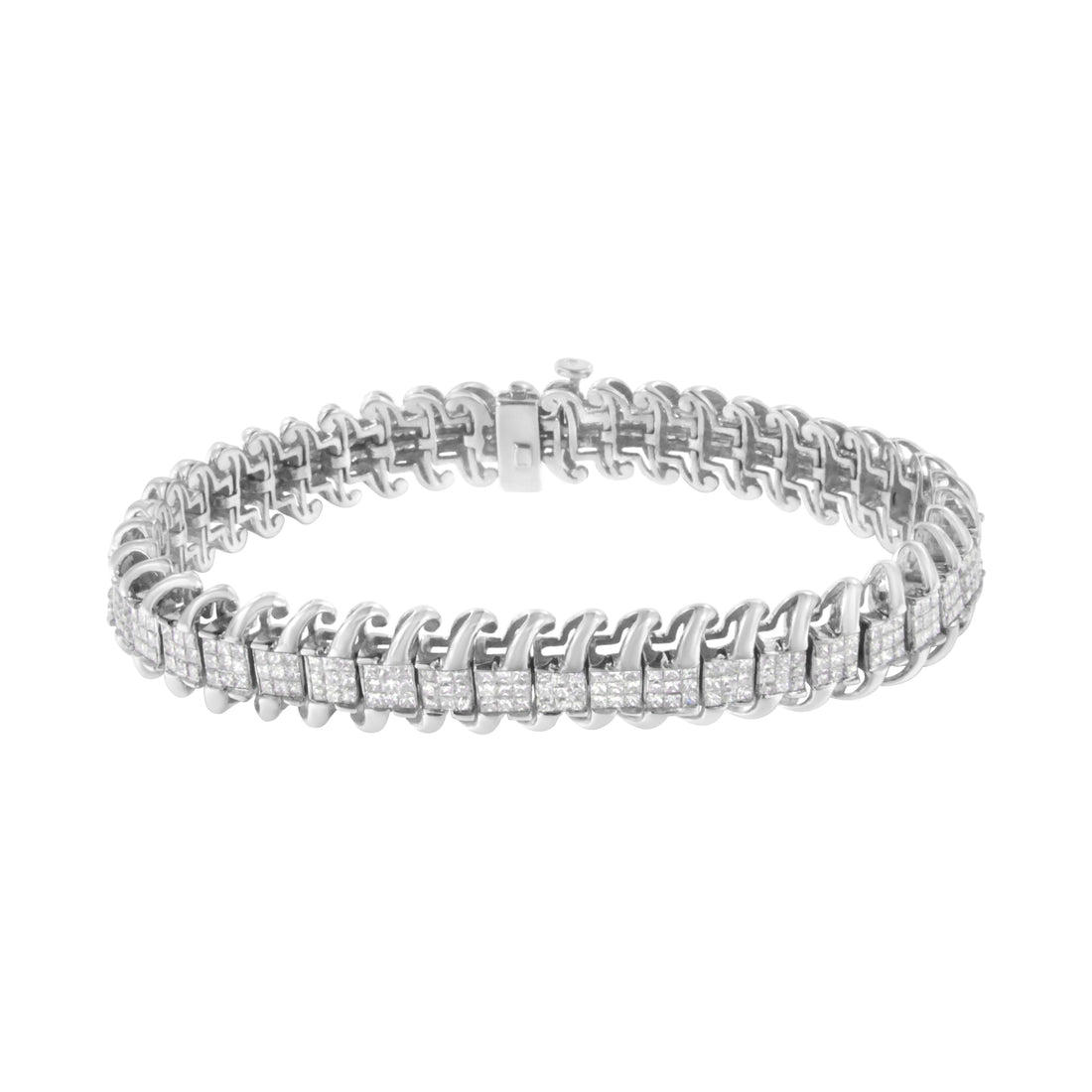 14K White Gold 5.0 Cttw Princess Cut Diamond 7" Invisible Set Wavy S-Link Tennis Bracelet (G-H Color, SI1-SI2 Clarity) by Bids.com