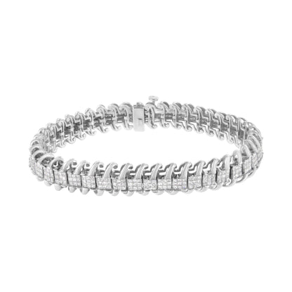 14K White Gold 5.0 Cttw Princess Cut Diamond 7" Invisible Set Wavy S-Link Tennis Bracelet (G-H Color, SI1-SI2 Clarity) by Bids.com