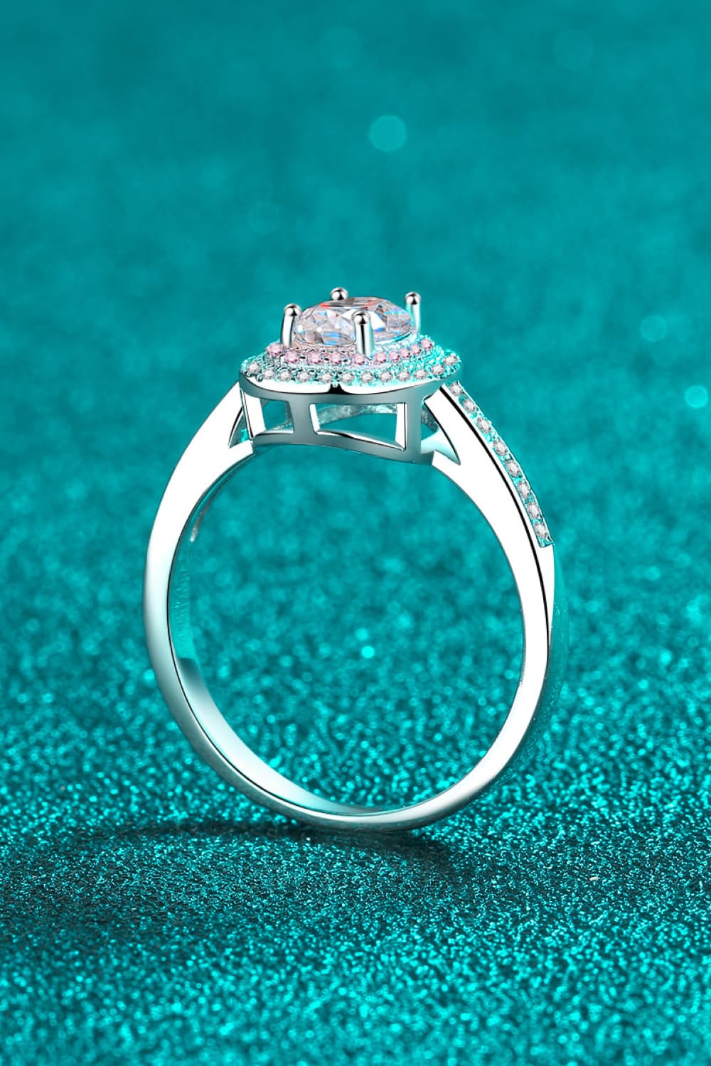 1 Carat Pink Oval-Cut Sparkala™ 925 Sterling Silver Halo Ring by Sparkala
