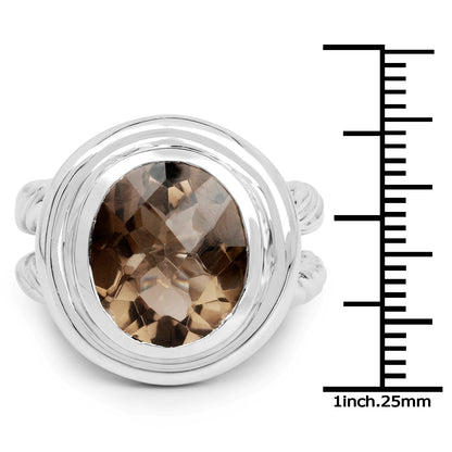 6.59 Carat Genuine Smoky Quartz .925 Sterling Silver Ring  DestGlow