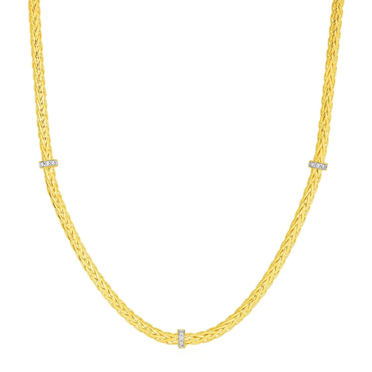 Woven Rope Necklace with Diamond Accents in 14k Yellow Gold by Bids.com