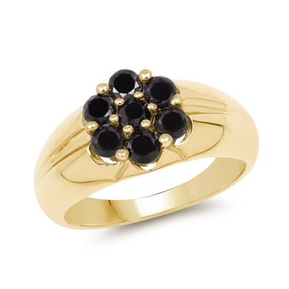 14K Yellow Gold Plated 0.91 Carat Genuine Black Diamond .925 Sterling Silver Ring by Bids.com