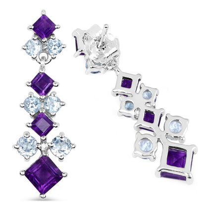 4.94 Carat Genuine Amethyst &amp; Blue Topaz .925 Sterling Silver Earrings  DestGlow