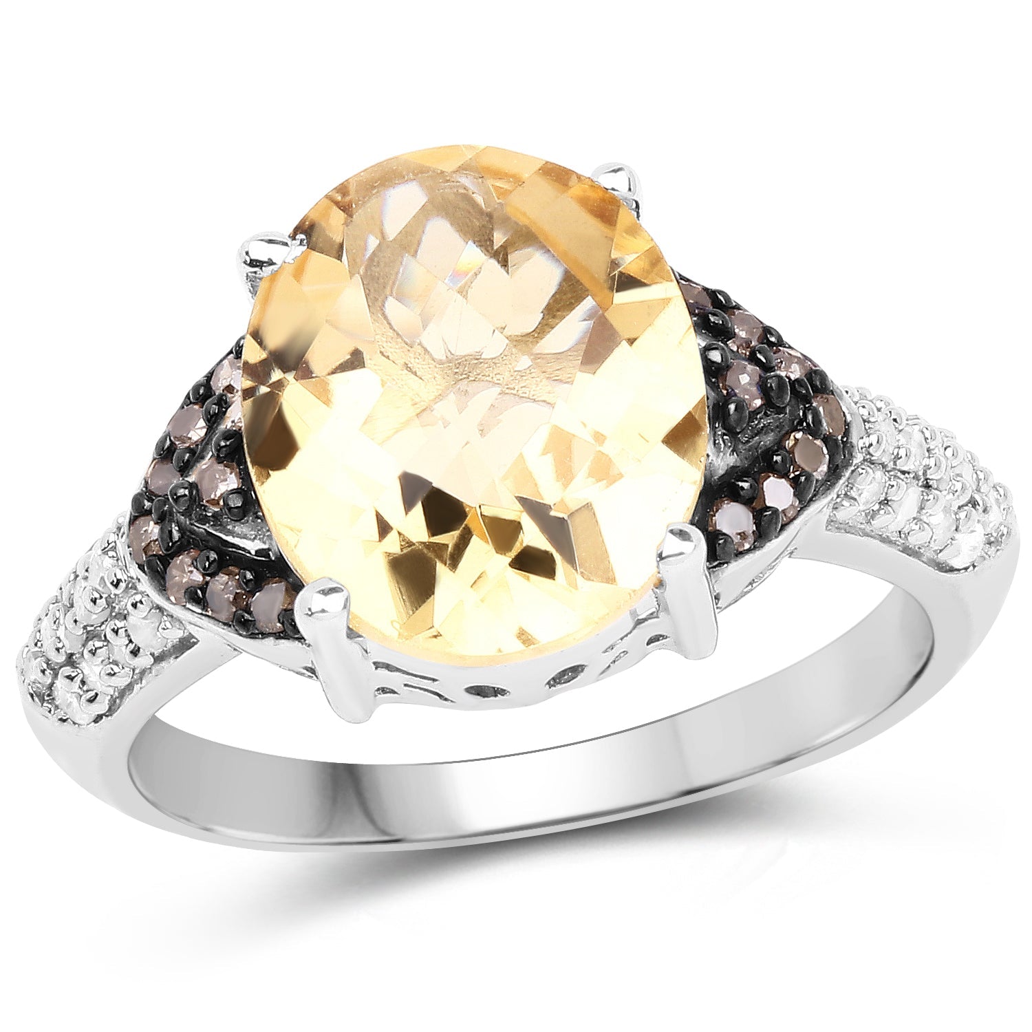 4.65 Carat Genuine Citrine, Champagne Diamond &amp; White Diamond .925 Sterling Silver Ring by Bids.com