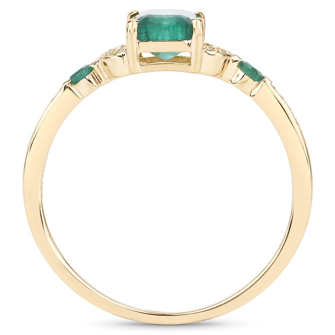 1.07 Carat Genuine Zambian Emerald and White Diamond 14K Yellow Gold Ring  DestGlow