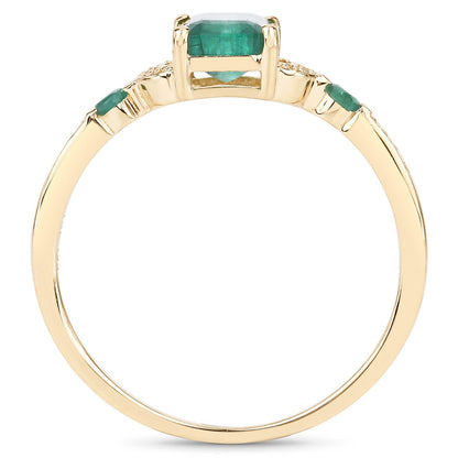 1.07 Carat Genuine Zambian Emerald and White Diamond 14K Yellow Gold Ring  DestGlow