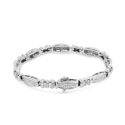 14K White Gold 2.0 Cttw Channel-Set Alternating Baguette and Princess-Cut Diamond Link Bracelet (H-I Color, SI2-I1 Clarity) - Size 7 by Bids.com