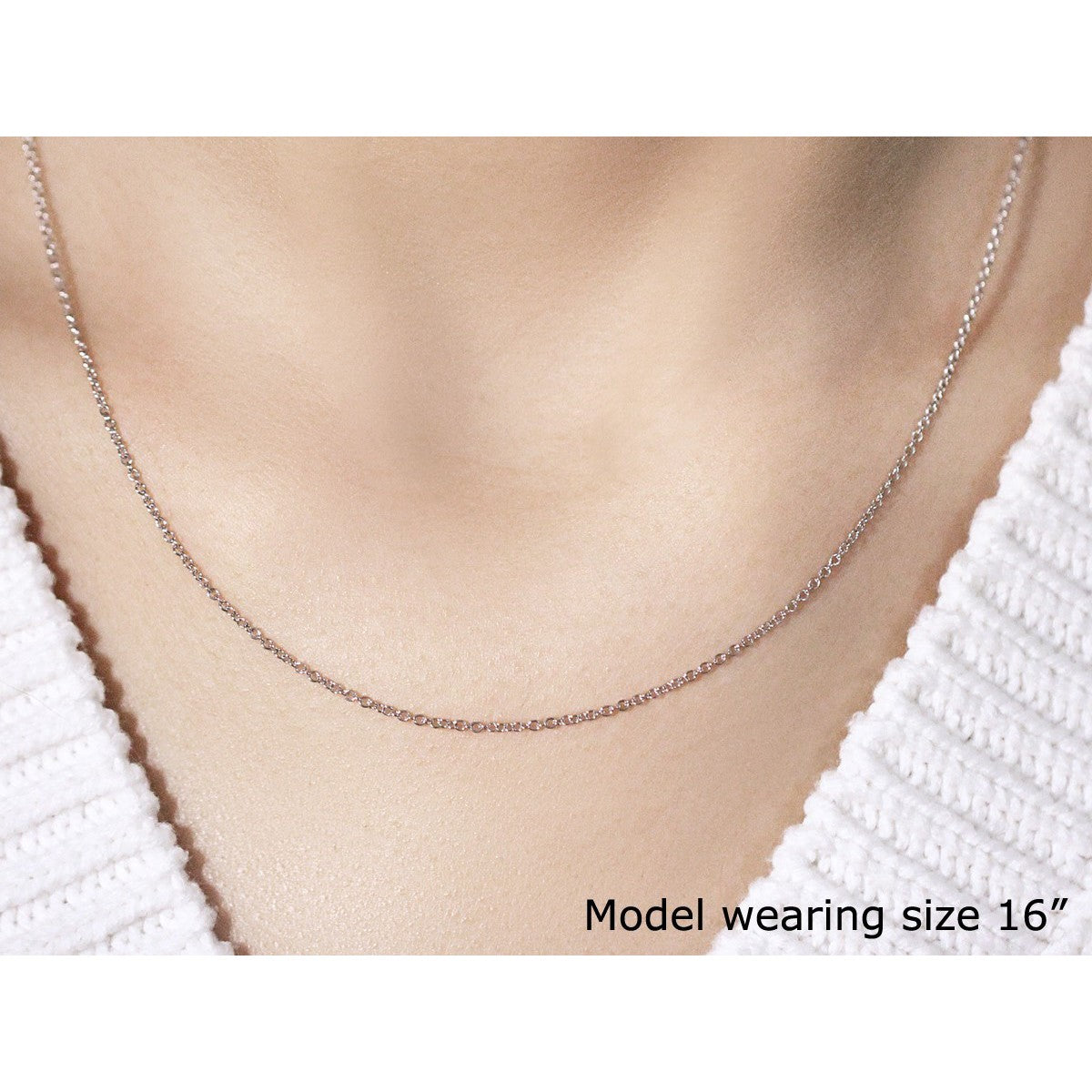 14k White Gold Round Cable Link Chain 1.3mm by Bids.com