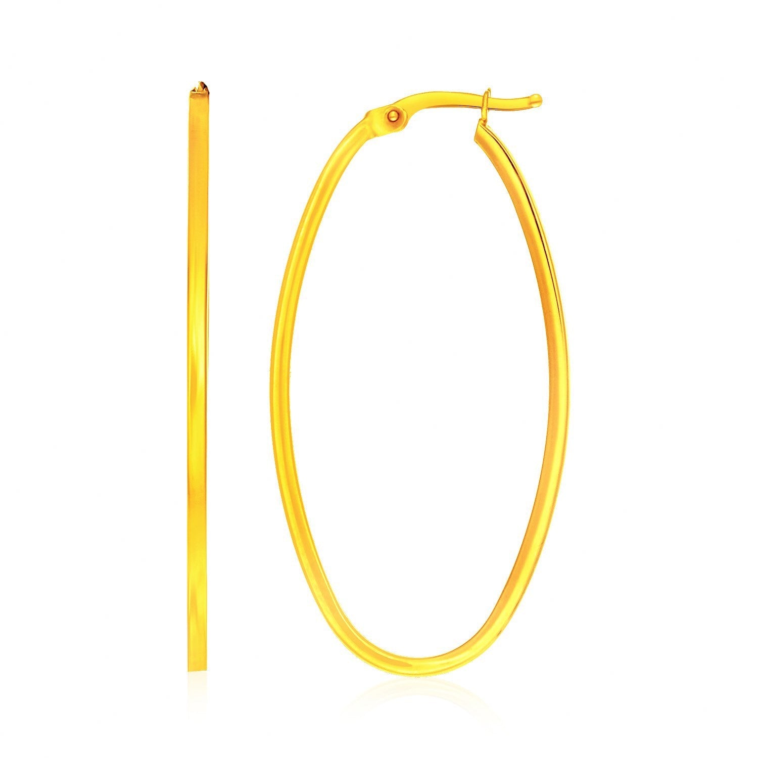 14k Yellow Gold Slim Oval Shape Hoop Earrings by Bids.com