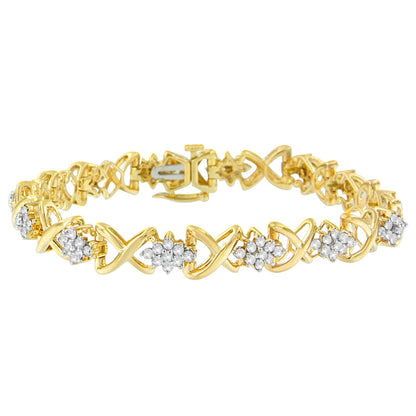 10k Yellow Gold Plated .925 Sterling Silver 2.00 Cttw Round-Cut Diamond Link 7" Bracelet (H-I Color, I2-I3 Clarity) by Bids.com