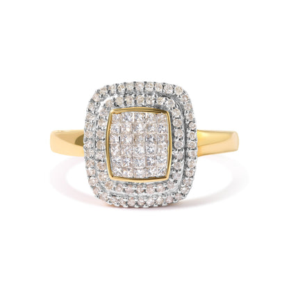 10K Yellow Gold 1/2 cttw Round and Princess Diamond Composite Head and Halo Ring (H-I Color, SI1-SI2 Clarity) - Ring Size 7 by Bids.com