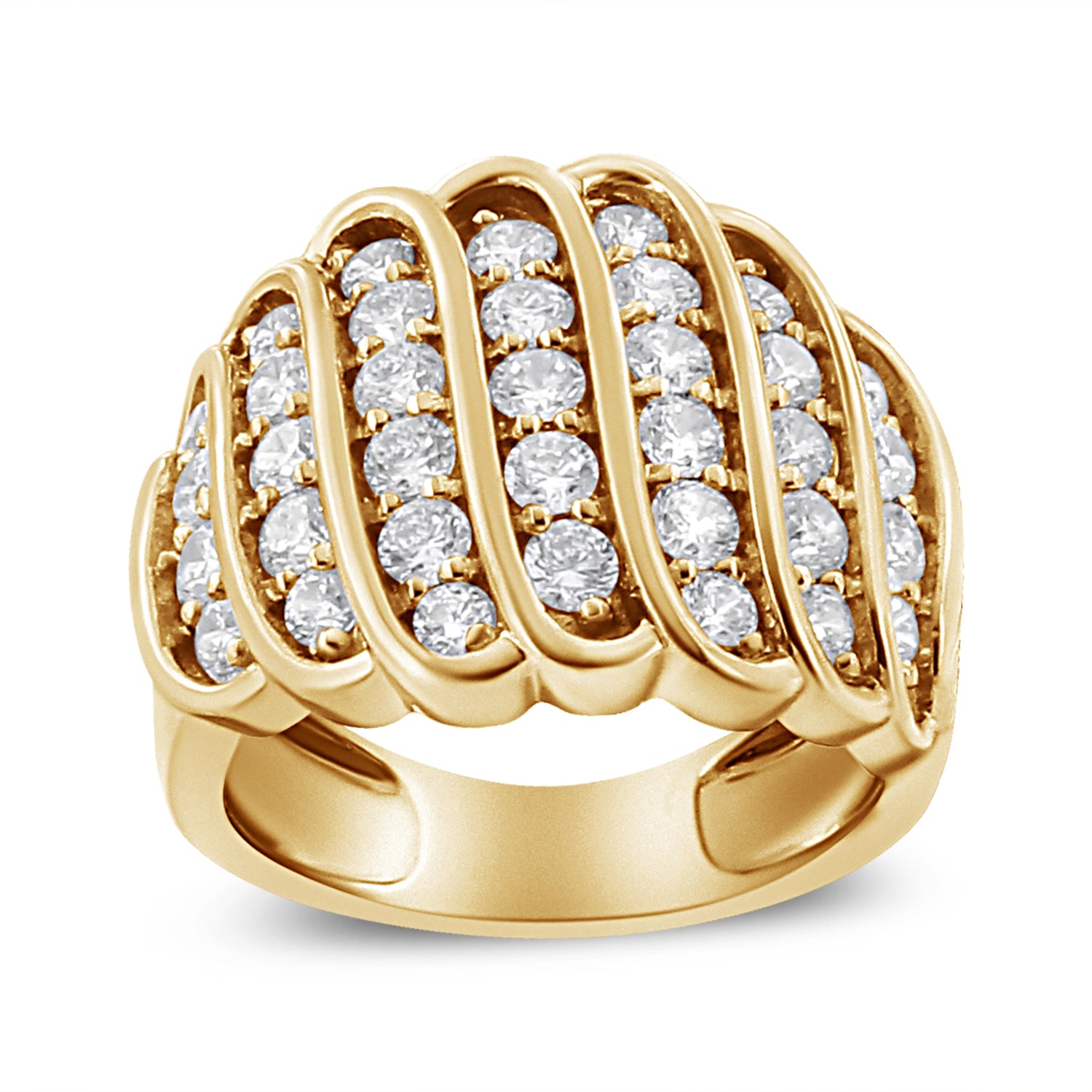 14K Yellow Gold Plated .925 Sterling Silver 2.00 Cttw Diamond Multi Row Band Ring (J-K Color, I1-I2 Clarity) - Ring Size 7 by Bids.com