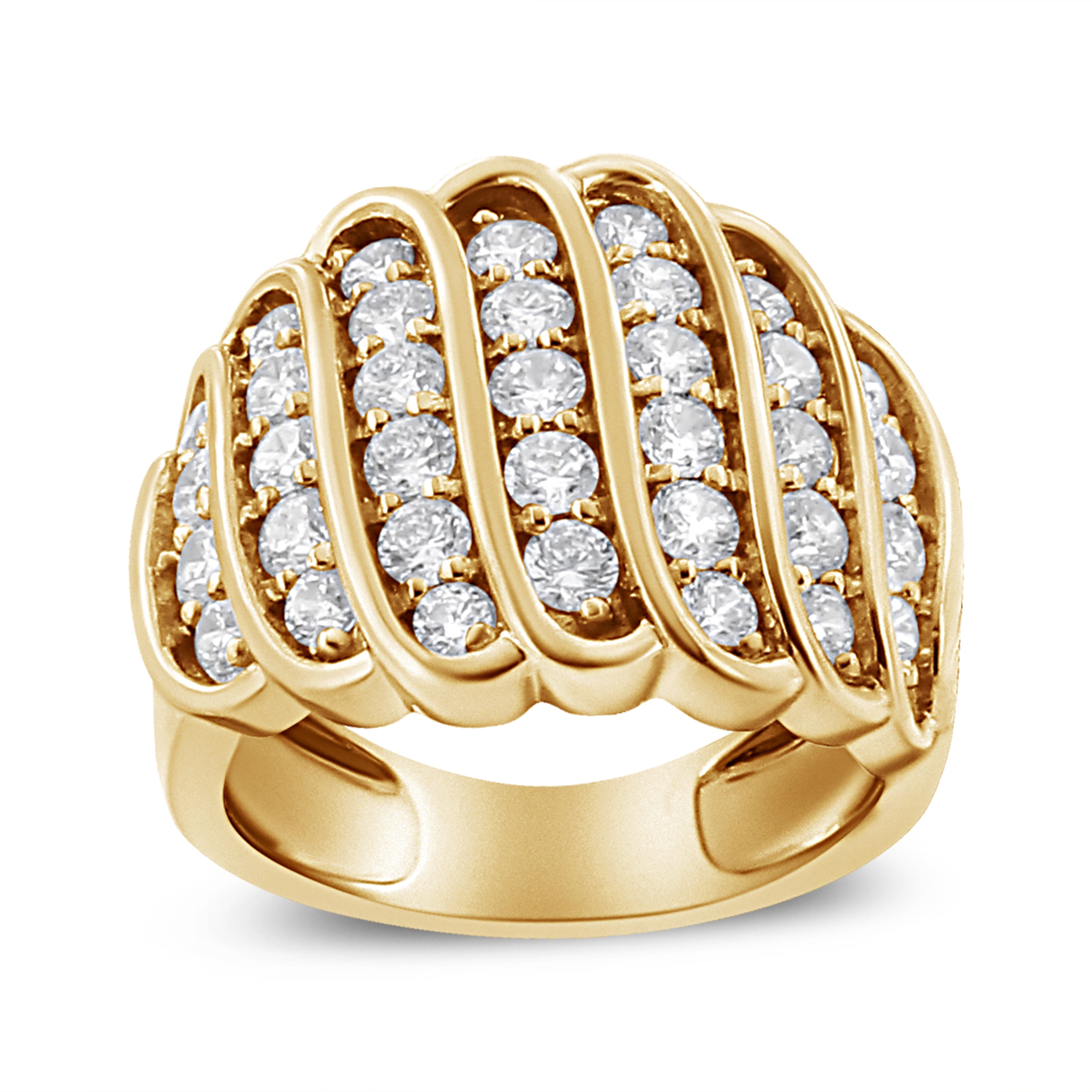 14K Yellow Gold Plated .925 Sterling Silver 2.00 Cttw Diamond Multi Row Band Ring (J-K Color, I1-I2 Clarity) - Ring Size 7 by Bids.com