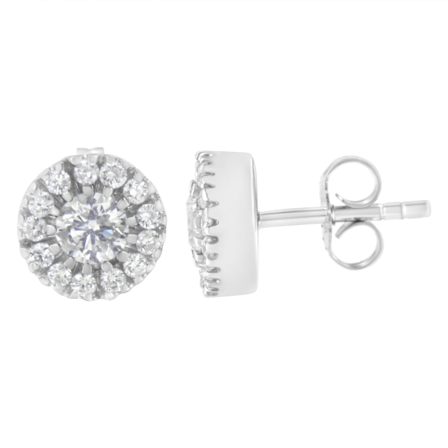 14k White Gold 1 cttw Diamond Halo Stud Earrings (I-J Clarity, I1-I2 Color) by Bids.com