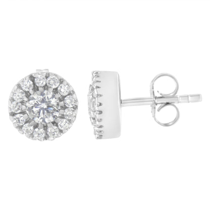 14k White Gold 1 cttw Diamond Halo Stud Earrings (I-J Clarity, I1-I2 Color) by Bids.com