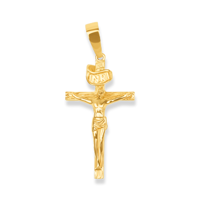Jesus Crucifix Cross Pendant in 925 Sterling Silver 14K Gold 