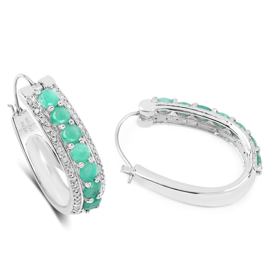 3.42 Carat Genuine Emerald and White Diamond .925 Sterling Silver Earrings by Bids.com