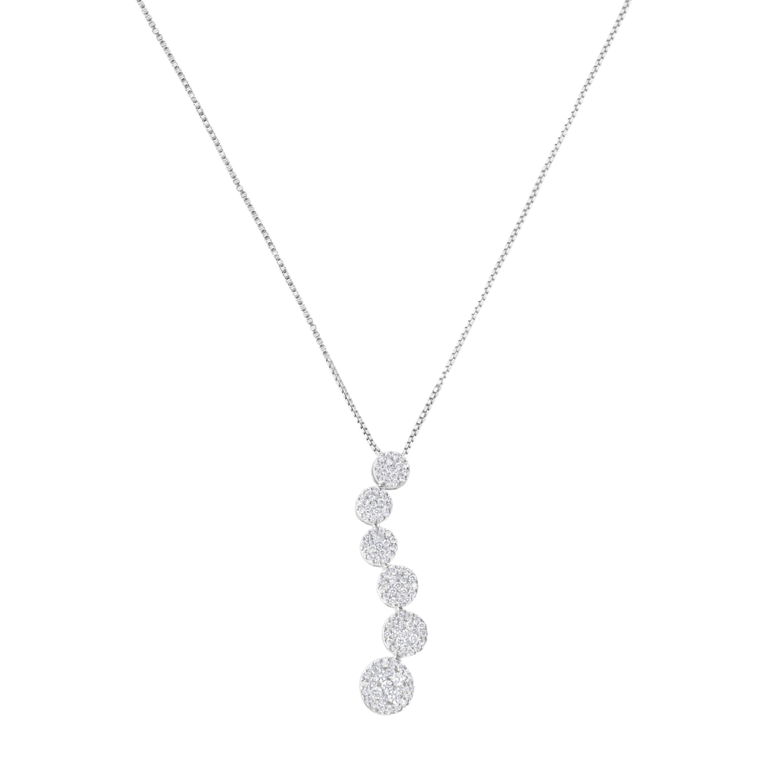 14K White Gold 1 cttw Diamond Cluster Journey Pendant Necklace (H-I, I1-I2) by Bids.com
