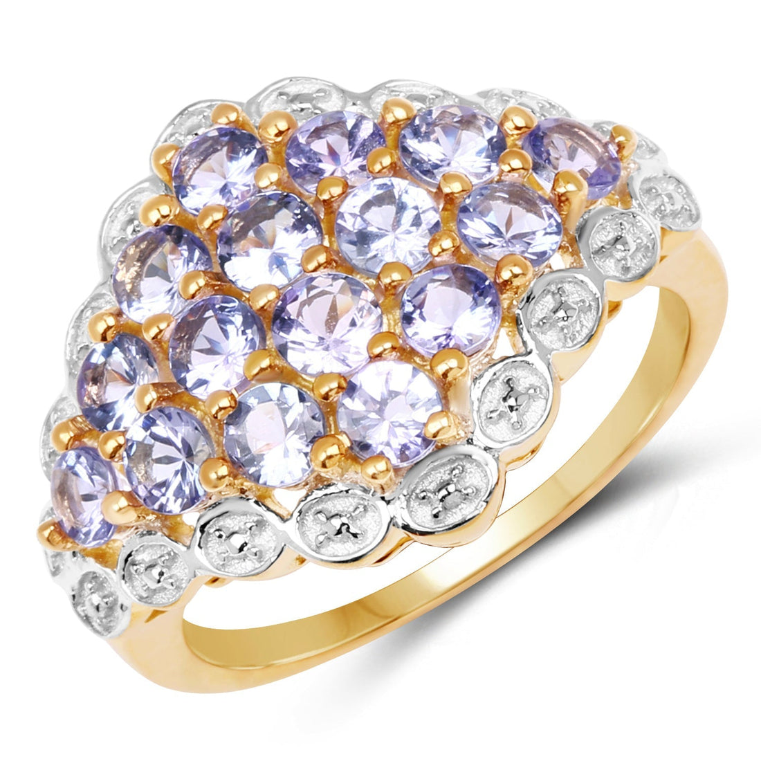 14K Yellow Gold Plated 1.60 Carat Genuine Tanzanite .925 Sterling Silver Ring  DestGlow