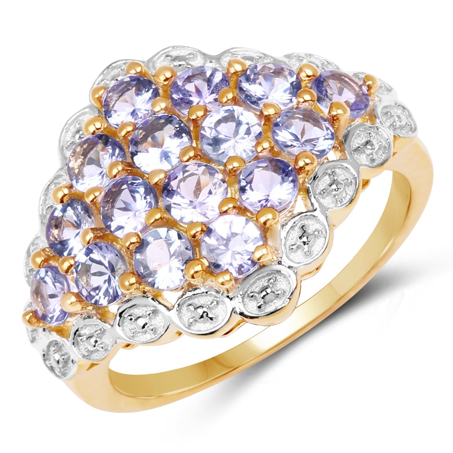 14K Yellow Gold Plated 1.60 Carat Genuine Tanzanite .925 Sterling Silver Ring  DestGlow