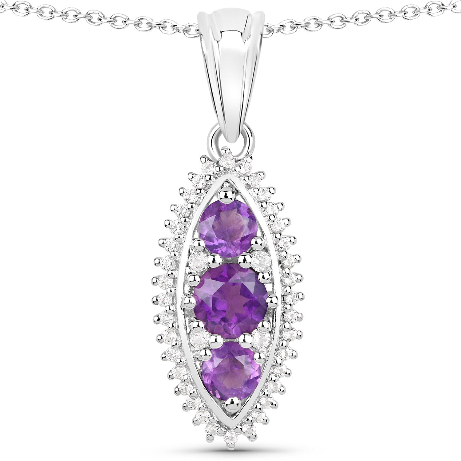 3.60 Carat Genuine Amethyst and White Topaz .925 Sterling Silver 3 Piece Jewelry Set (Ring, Earrings, and Pendant w/ Chain) by Bids.com