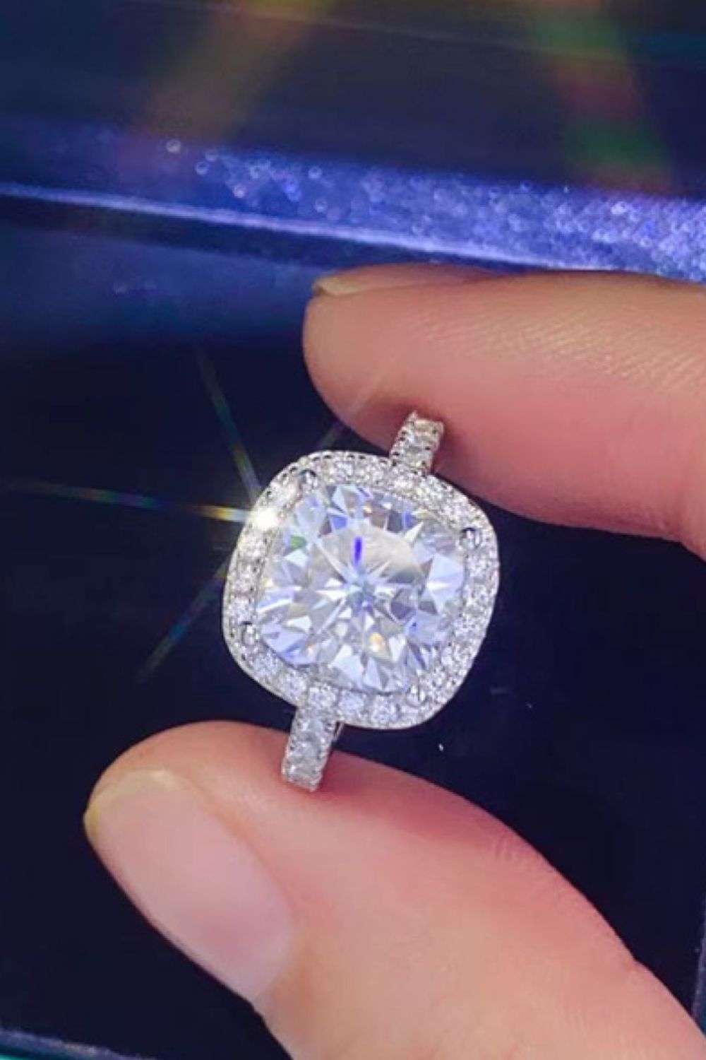 3 Carat Cushion-Cut Sparkala™ Platinum Over Pure Sterling Silver Square Ring by Sparkala