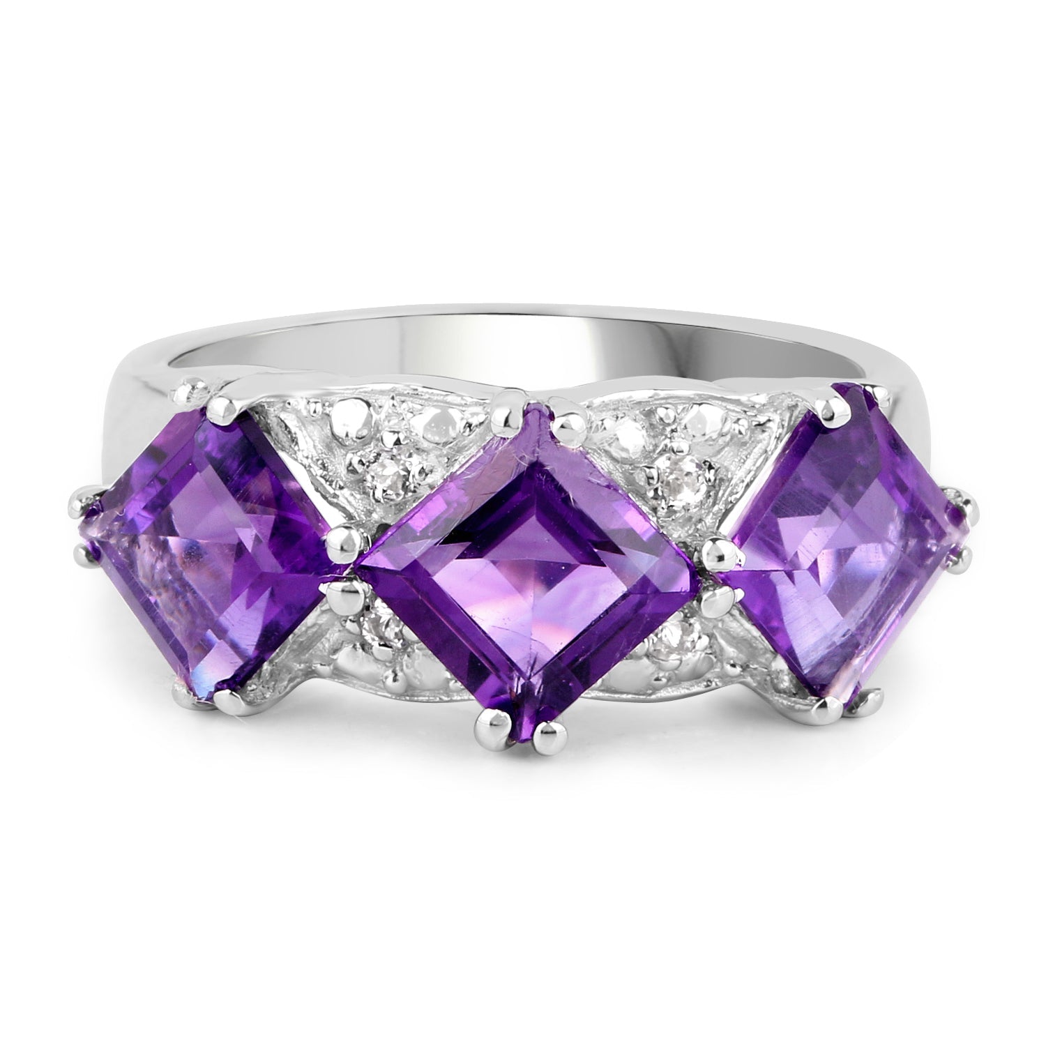 3.09 Carat Genuine Amethyst and White Topaz .925 Sterling Silver Ring by Bids.com