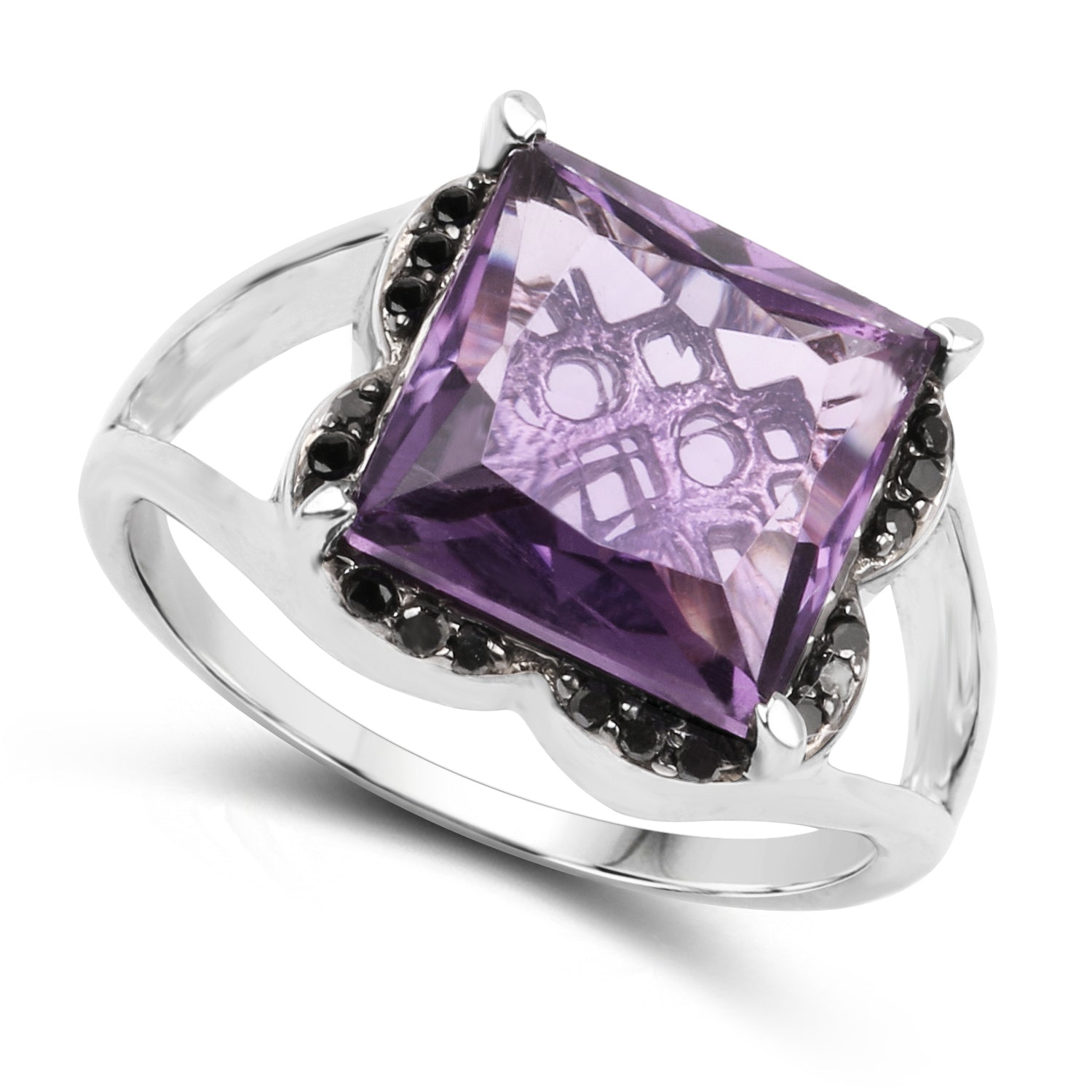 4.58 Carat Genuine Amethyst &amp; Black Diamond .925 Sterling Silver Ring by Bids.com