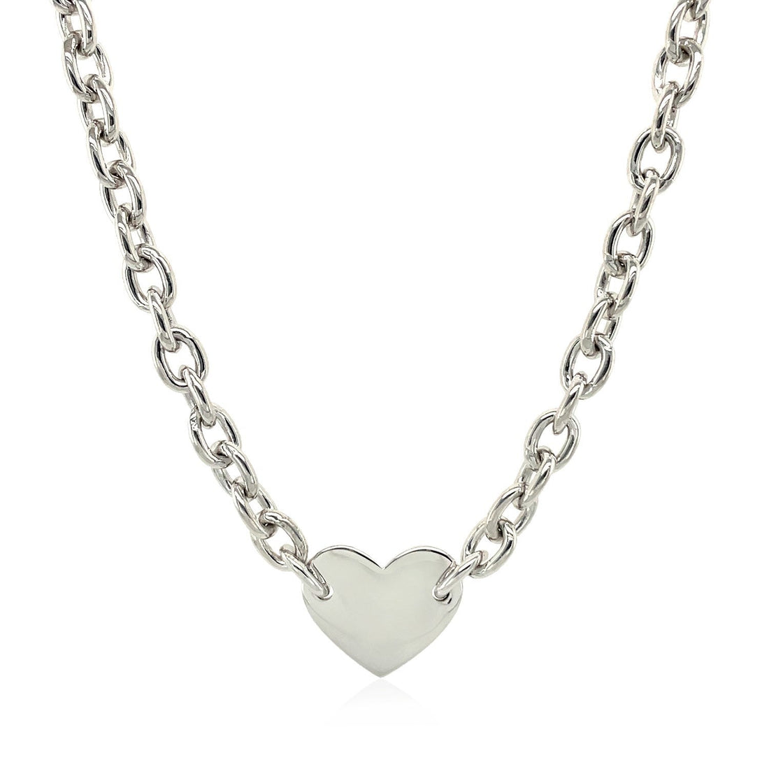 Sterling Silver Rhodium Plated Chain Bracelet with a Flat Heart Motif Station by Bids.com