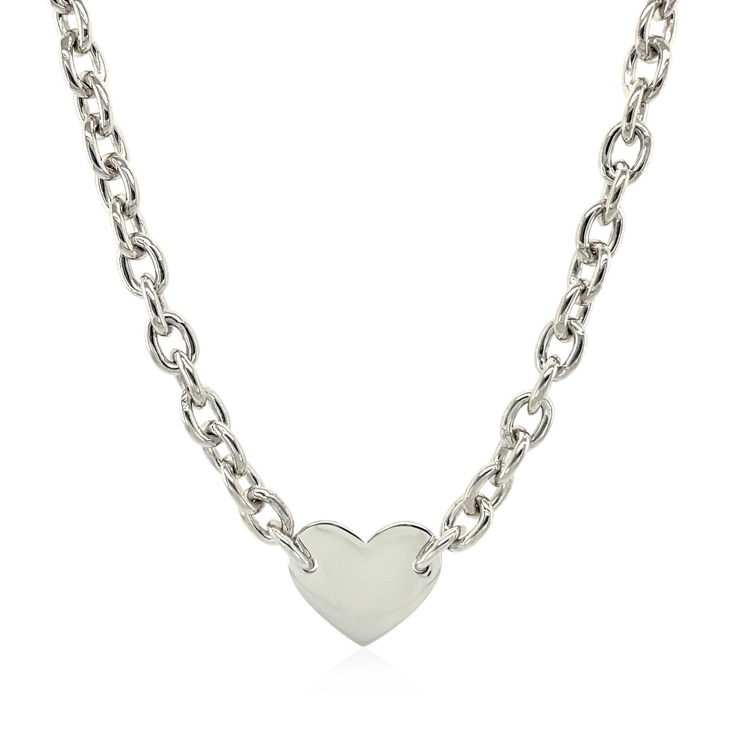 Sterling Silver Rhodium Plated Chain Bracelet with a Flat Heart Motif Station by Bids.com