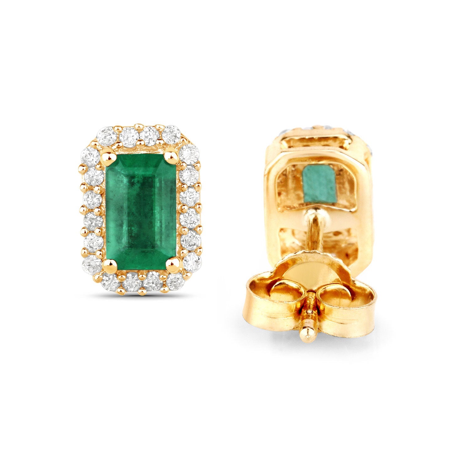0.91 Carat Genuine Zambian Emerald and White Diamond 14K Yellow Gold Earrings by Bids.com