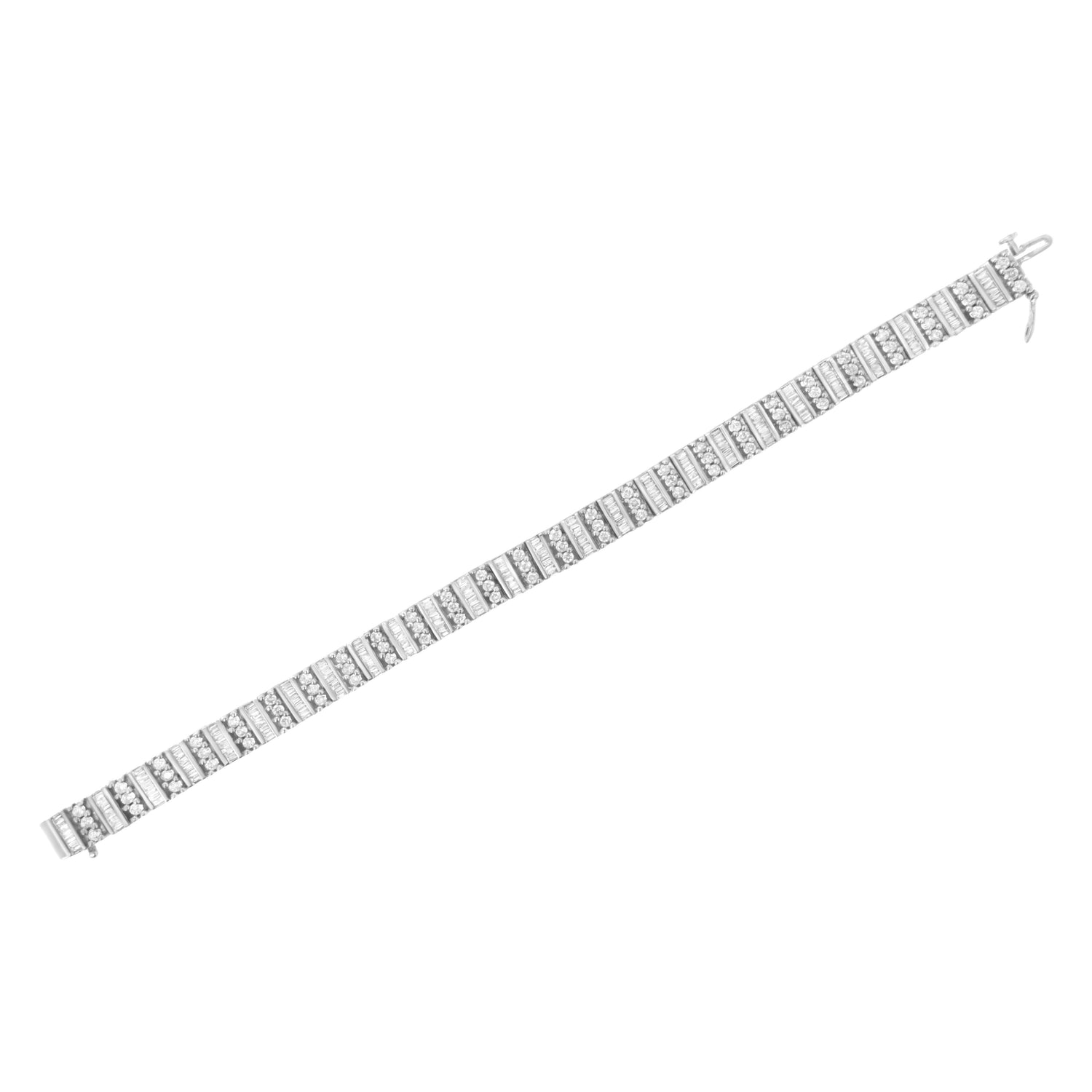 14K White Gold 4 7/8 cttw Baguette &amp; Round Brilliant-Cut Diamond Channel- &amp; Prong-Set Tennis Bracelet (I-J Color, I1-I2 Clarity) - Size 7.25" by Bids.com