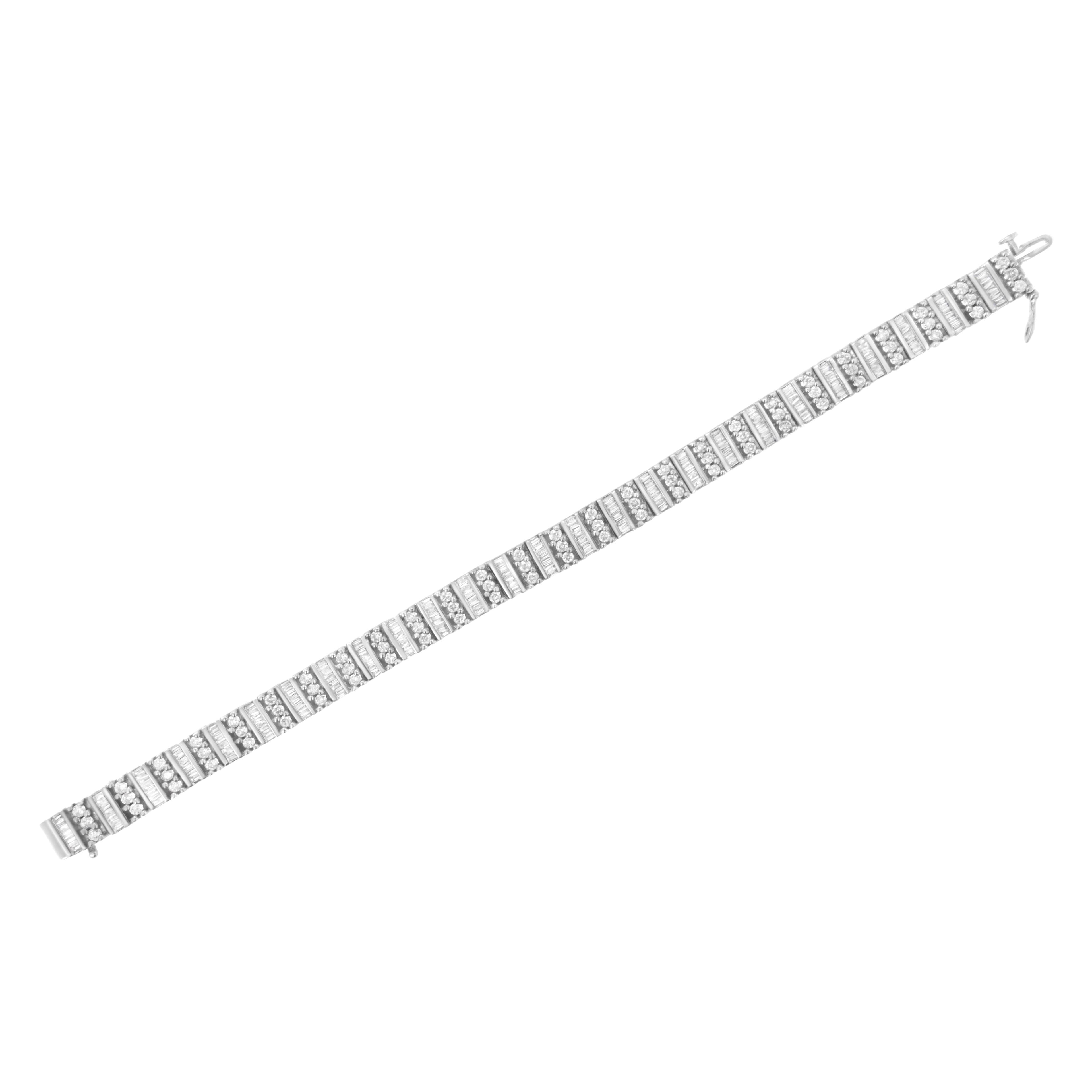 14K White Gold 4 7/8 cttw Baguette &amp; Round Brilliant-Cut Diamond Channel- &amp; Prong-Set Tennis Bracelet (I-J Color, I1-I2 Clarity) - Size 7.25" by Bids.com