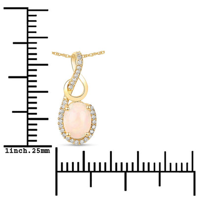 0.56 Carat Genuine Ethiopian Opal and White Diamond 14K Yellow Gold Pendant  DestGlow